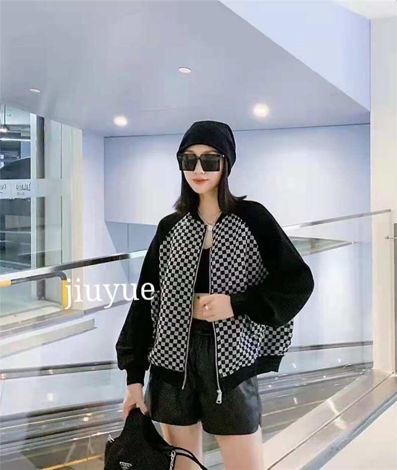 现货秋季新款欧美时尚拼色插肩袖格子夹克外套,女装其它,九月