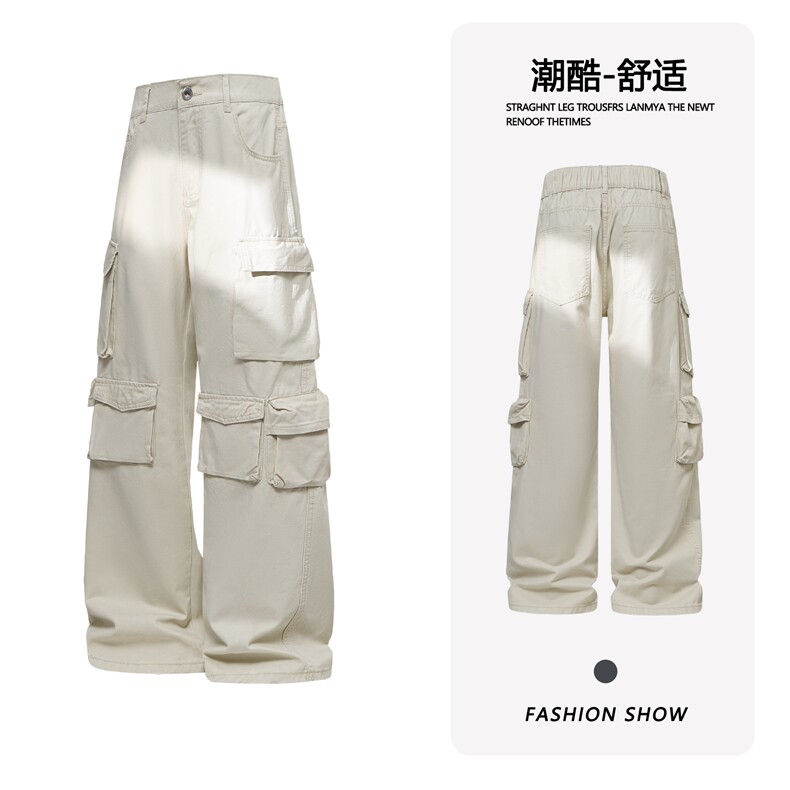 B221美式ins高街洗褪多口袋工装休闲牛仔裤LK26646-特P60控108,男装牛仔裤,电商B221