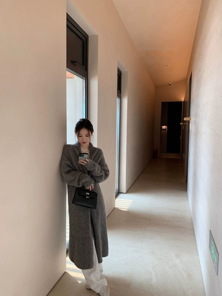 秋冬季新款舒适时尚百搭长款羊毛大开衫,女装羊毛衫,莺澜羊绒