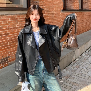 黑色酷飒机车服皮衣夹克外套女2025秋季新款爆款复古时尚显瘦上衣图片