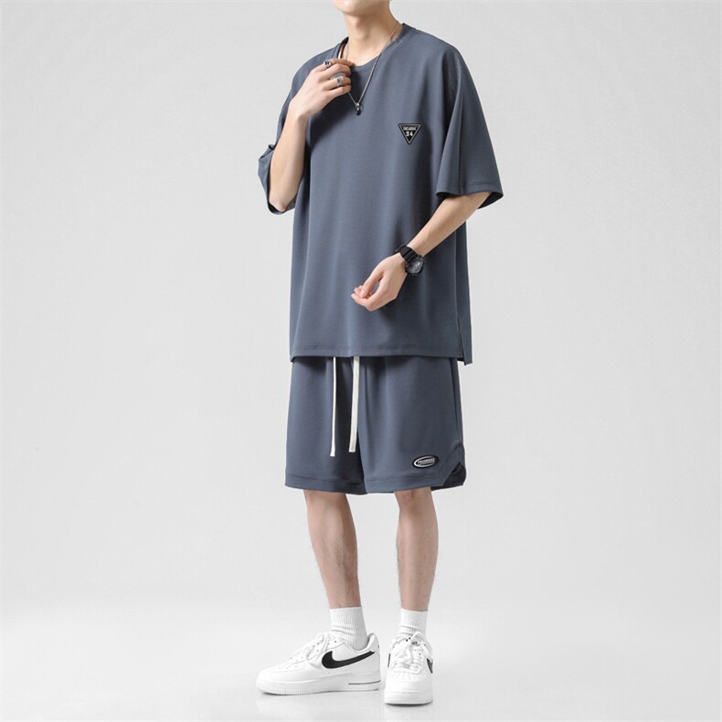 冰氧健身短裤夏装两件套凉感冰丝运动套装速干短袖TZ12-特批70,男装休闲套装,星座718