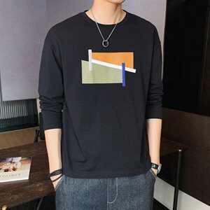 2021春秋季男生纯棉长袖t恤男士潮流印花潮牌宽松上衣DS917TP20图片