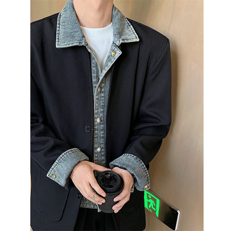 美式假两件西装外套男高级感拼接翻领休闲夹克B289-XZ8228-P135，男装夹克，电商B289-1