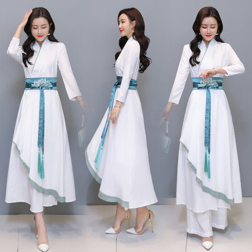 优雅刺绣汉服风连衣裙时尚改良版型显瘦修身,女装汉服/婚纱/旗袍/礼服,芷墨服饰