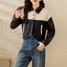 法式高档小香风外套女春秋白领皮衣夹克机车服女士时尚潮流拼接，女装皮衣，潮流依族