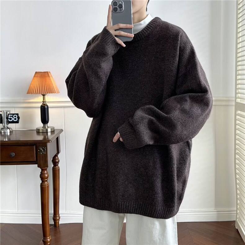 秋冬日系复古纯色加厚针织衫男女生学院风中性美拉德毛衣外套3155，男装针织衫/毛衣，星座506