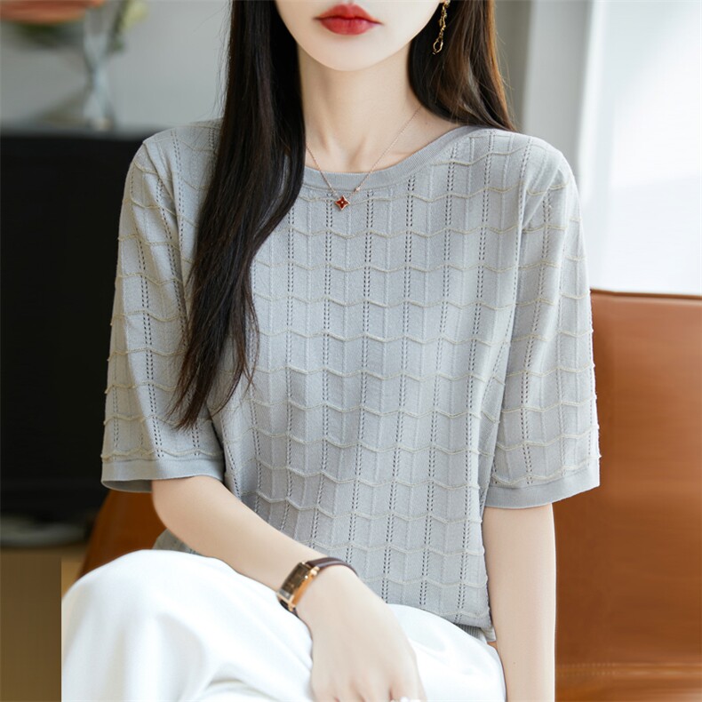 短袖t恤女夏季纯棉正肩宽松显瘦圆领休闲百搭女士半袖T恤上衣，女装T恤，昭美羊绒