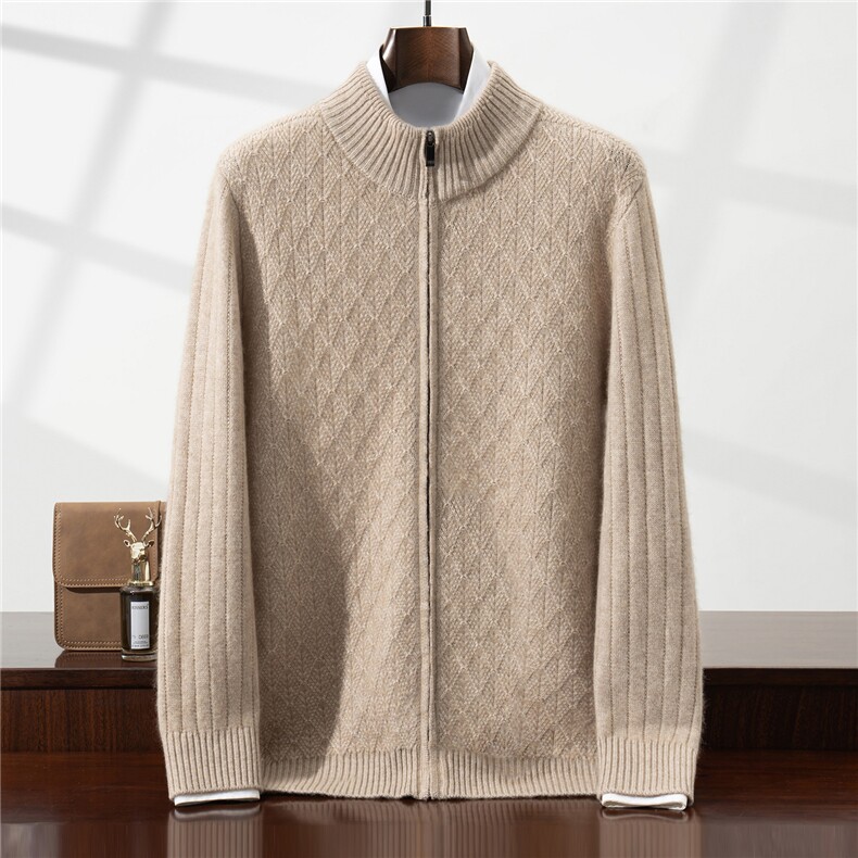 2025年秋季圆领长袖青春流行开衫，男装针织衫/毛衣，铂欧羊绒