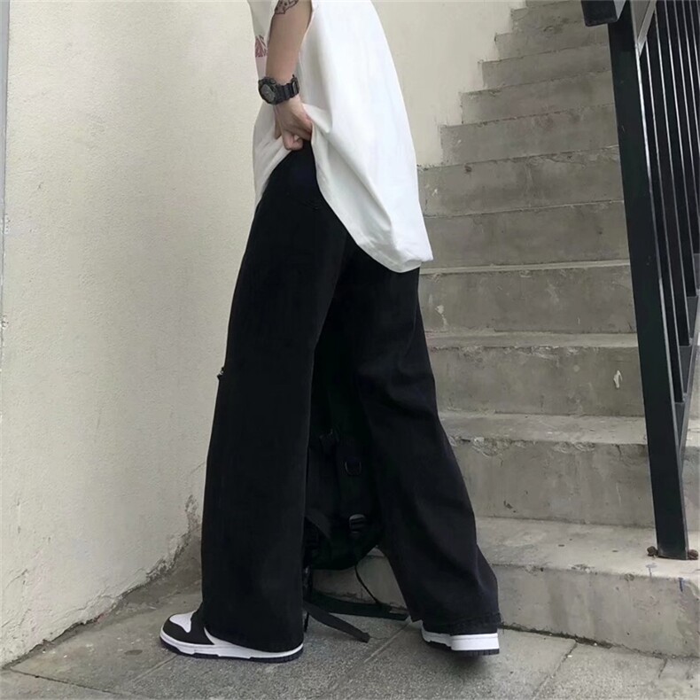 破洞牛仔裤男直筒宽松夏季裤子阔腿裤高街ins日系港风N6056-P40,男装牛仔裤,星座1008