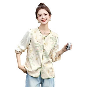 现货新款新中式衬衫马甲刺绣外套女春秋款气质洋气提花上衣图片