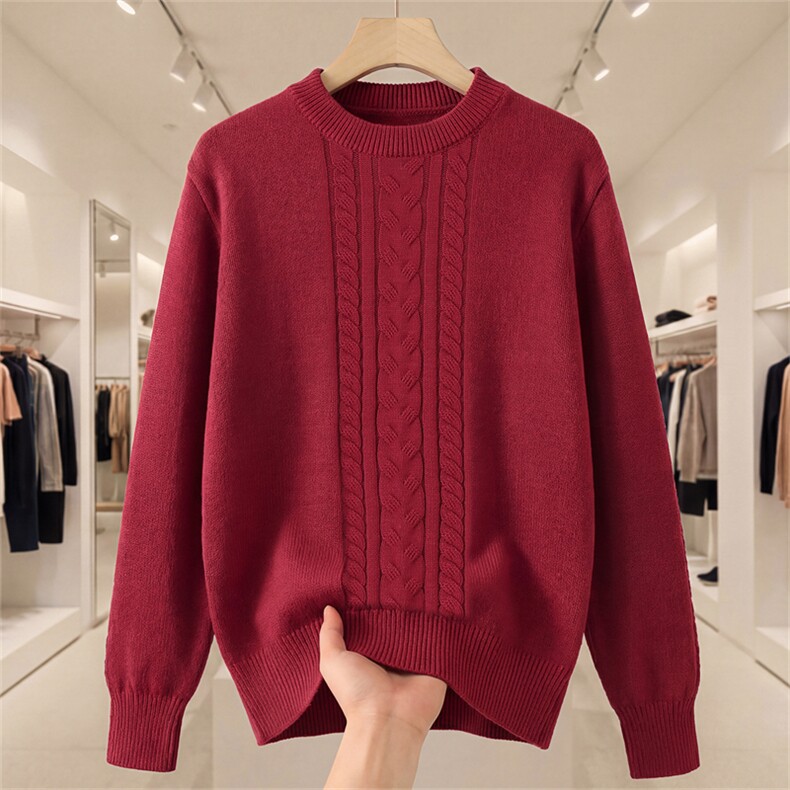 2025年秋季时尚百搭通勤简约休闲加厚麻花圆领，女装针织衫/毛衣，阁惠羊绒