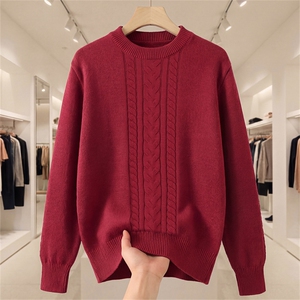 2025年秋季时尚百搭通勤简约休闲加厚麻花圆领，女装针织衫/毛衣，阁惠羊绒