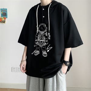 夏季港风冰丝宽松连帽短袖t恤五分体恤上衣TLM2208-P40控58图片