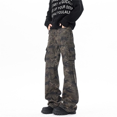 190牛仔裤男生加长版高个子工装裤黑色迷彩裤子宽松潮牌微喇弯刀，男装牛仔裤，电商B312