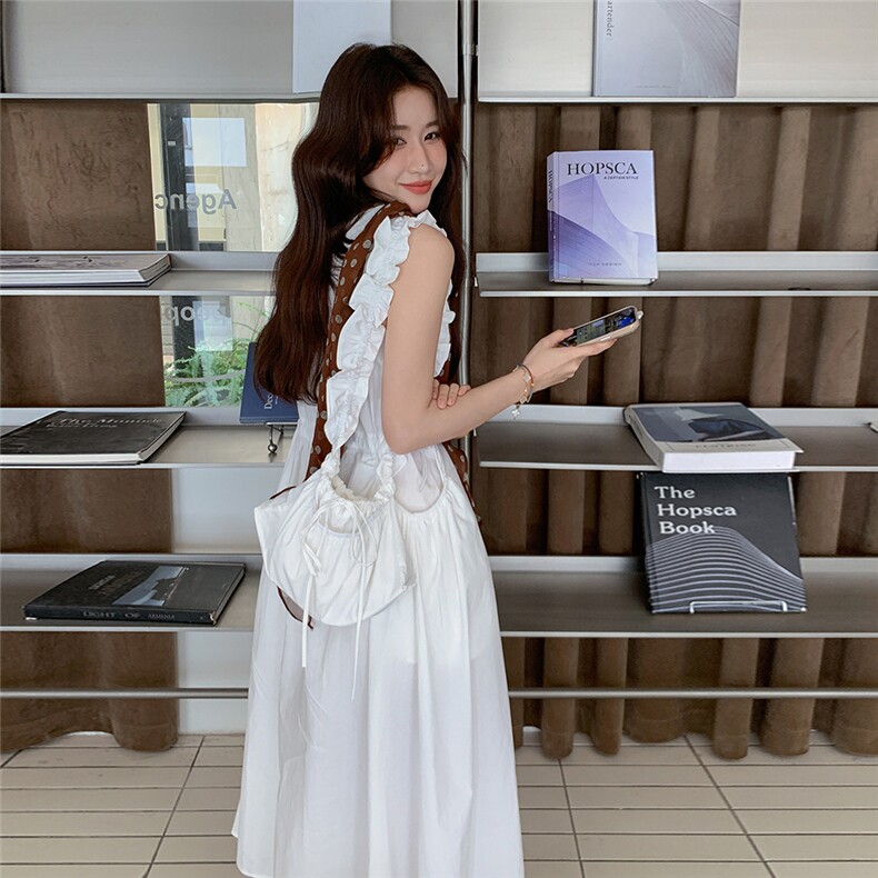 米白色韩系气质背心连衣裙女夏新款设计感初恋减龄时尚百搭长裙，女装连衣裙，维壹