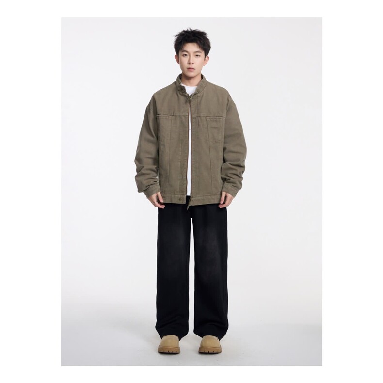 JK25-P70美式复古重磅水洗帆布哈灵顿外套男春秋立领设计感,男装T恤,电商B323A