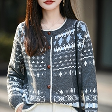 圆领开衫毛衣慵懒风日系复古针织宽松外套女25新款加厚小个子外搭，女装针织衫/毛衣，佳绒高端店