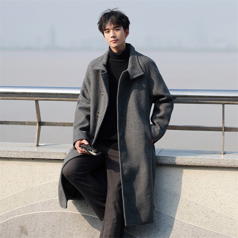 冬季宽松休闲毛呢大衣男韩版过膝呢子外套风衣潮XZ811A-F308-P138，男装风衣，星座811A