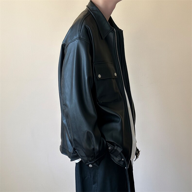 现货-潮牌工装皮夹克男时尚宽松皮衣帅气潮流机车服-AP23092-P110,男装夹克,电商A351