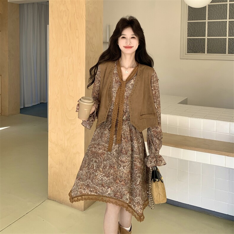 新品马甲加蕾丝拼接连衣裙两件套2C117-1836P175K288,女装套装/套裙,2C117
