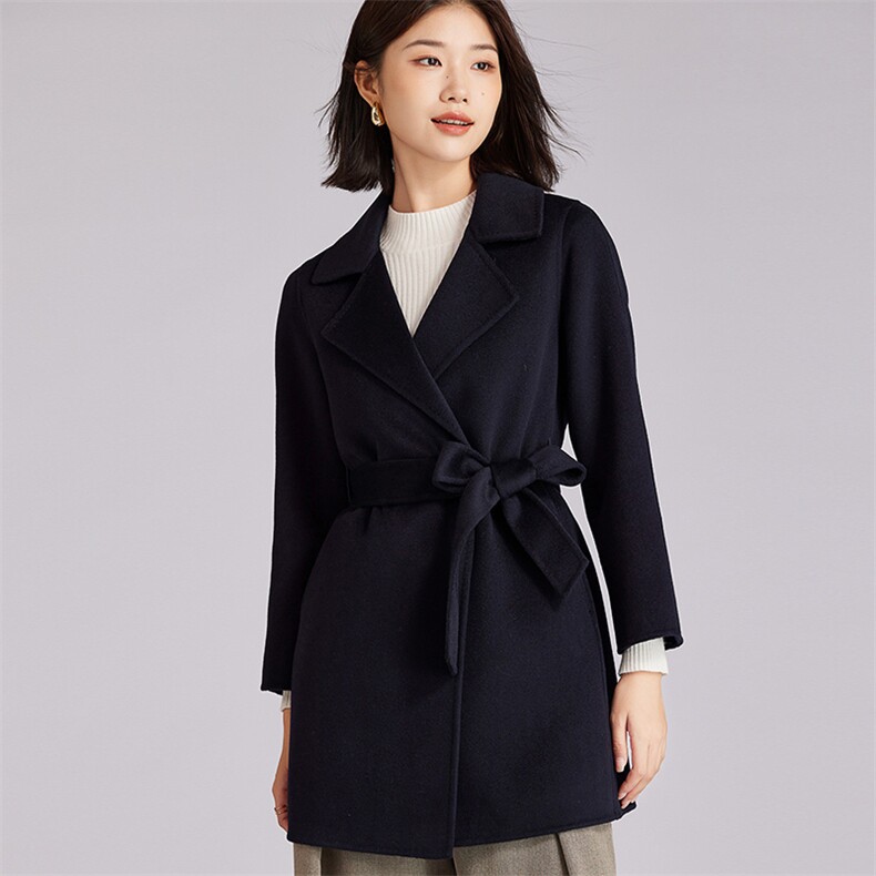 时尚百搭气质简约长款羊毛大衣女冬季新款修身显瘦黑色外套,女装双面呢大衣,羊程大衣