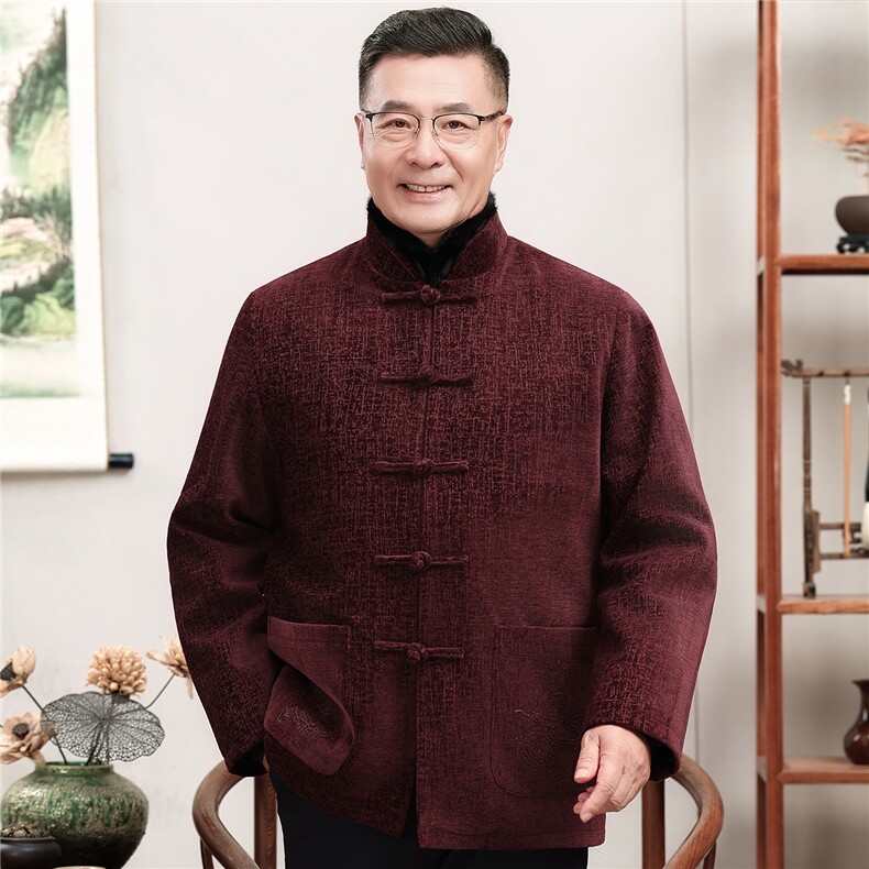 主推现货中老年婚宴喜庆唐装冬加绒可拆卸内胆爸爸爷爷风外套,男装民族服装,钱塘723