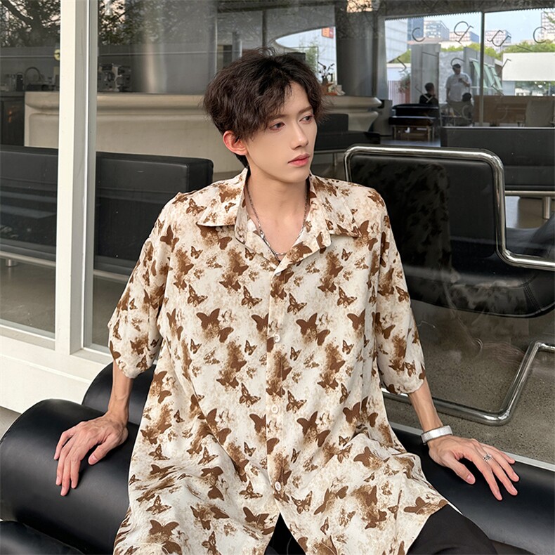 潮男单品蝴蝶印花三色衬衫A071-T19-P38,男装衬衫,电商A071