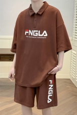夏装潮简约时尚半袖套装2023潮牌印花Polo衫男女6623-P70控价98，男装Polo衫，电商A441-1
