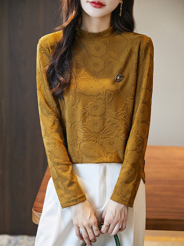精梳棉长袖T恤女2025新款圆领套头洋气百搭打底线衣毛衫春秋内搭,针织衫/毛衣,丹芙娇羊绒