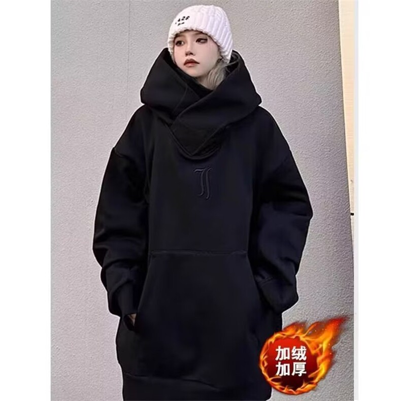 美式重磅高领卫衣男连帽冬季加绒宽松痞帅情侣休闲运动外套ins潮图片