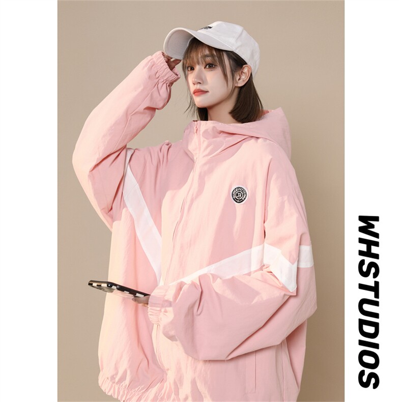 现货时尚学院风防风防水拼接撞色情侣外套XZ301AWT102P78，女装短外套，星座301A