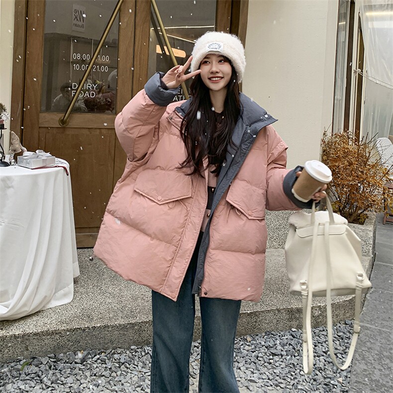 奶fufu粉色羽绒服冬季女2024新款收腰显瘦中款设计感50白鸭绒外套图片