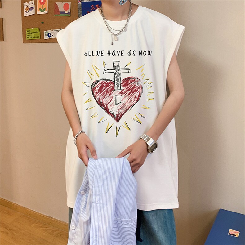直播品质重磅纯棉220克美式印花宽松背心男女无袖t恤潮BX323P25,男装T恤,电商A486
