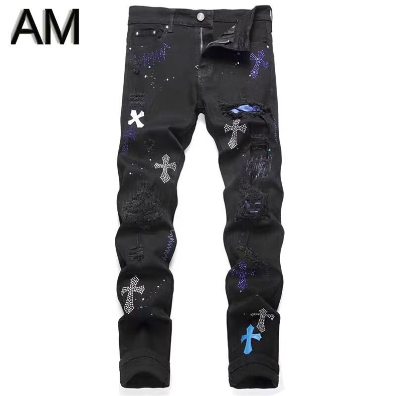 1506/QC10650/P59欧货轻奢刮烂破洞补丁牛仔裤,男装牛仔裤,星座1506