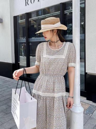 现货夏季法式碎花连衣裙2021新款收腰中长款长袖很仙的,女装连衣裙,妍妍衣坊