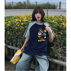 抖音得物品质二开240克宽松纯棉美式潮牌插肩三杠织带短袖T恤，男装T恤，电商A486