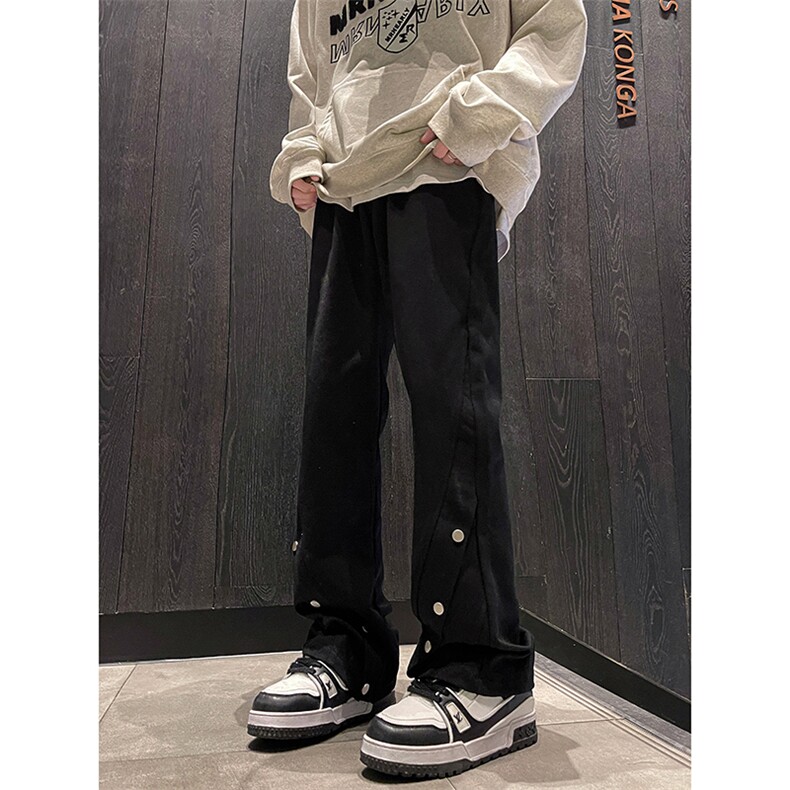 水洗做旧牛仔裤直筒vibe裤子美式高街排扣拉链微喇叭裤WH91-p58图片