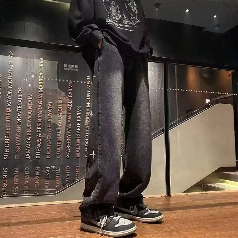 N44-P41水洗刺绣星星牛仔裤男2025新款秋季美式高街复古,男装牛仔裤,电商B323A
