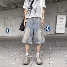 夏季多口袋薄款纯色简约宽松工装短裤男士五分休闲潮牌，男装牛仔裤，星座716-3