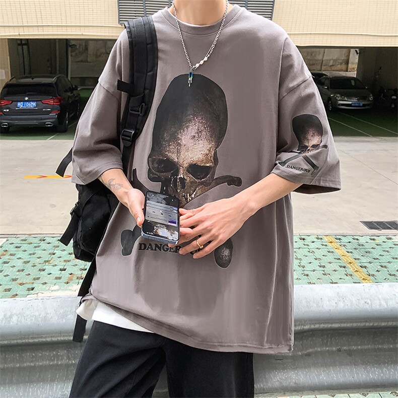 B239-D913-P28美式夏季落肩袖短袖t恤男骷髅头印花体恤上衣,男装T恤,星座514-2(原B239)