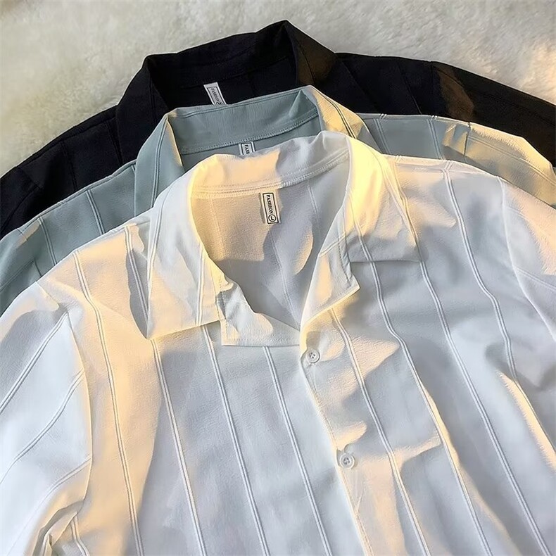 男春秋情侣宽松休闲衬衣纹理感条纹古巴领SXC93P38,男装衬衫,星座1116-2