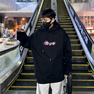抖音得物 高品质印花连帽卫衣 秋冬装美式宽松连帽纯色卫衣ADL105图片
