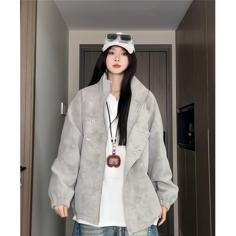 咖色扎染皮衣外套男款美拉德穿搭新中式夹克立领美式飞行员机车服,男装夹克,电商A028