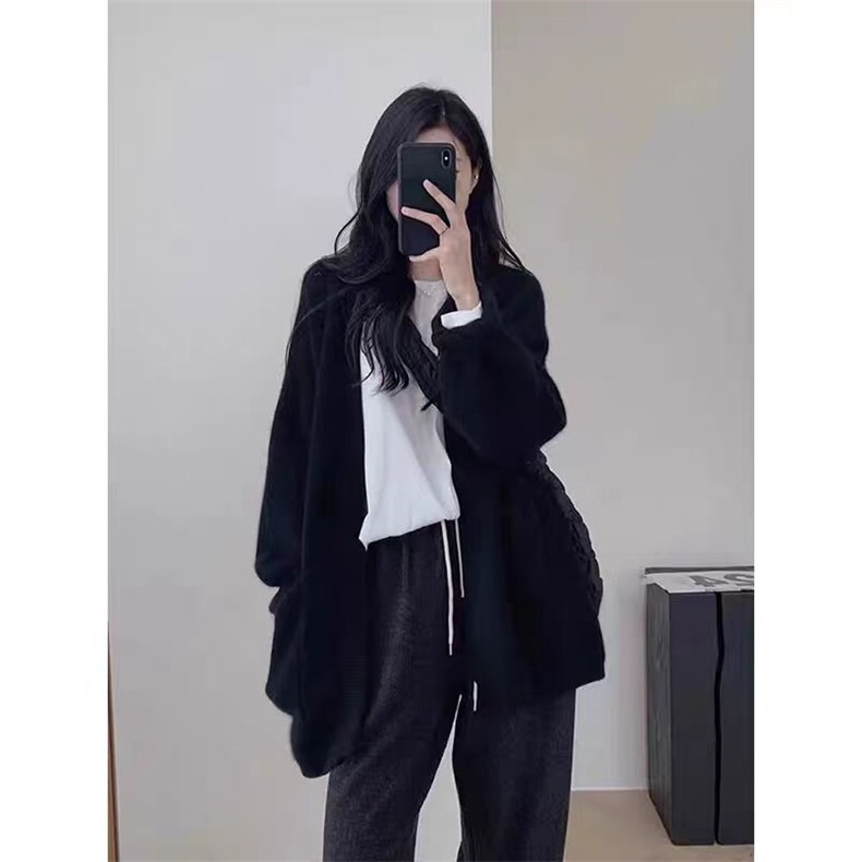秋冬新款女V领外搭纯色韩版毛衣外套显瘦羊毛开衫,女装羊毛衫,恒恩羊绒