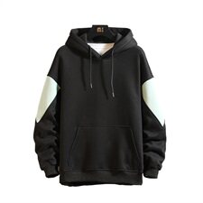 2019冬季新款日系砖墙大码撞色拼接连帽加绒加厚卫衣男W655-P60，男装卫衣，电商A001