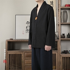 2025秋冬新款风男装棉麻加绒加厚男士汉服领长袖衬衫C012P85，男装衬衫，钱塘802