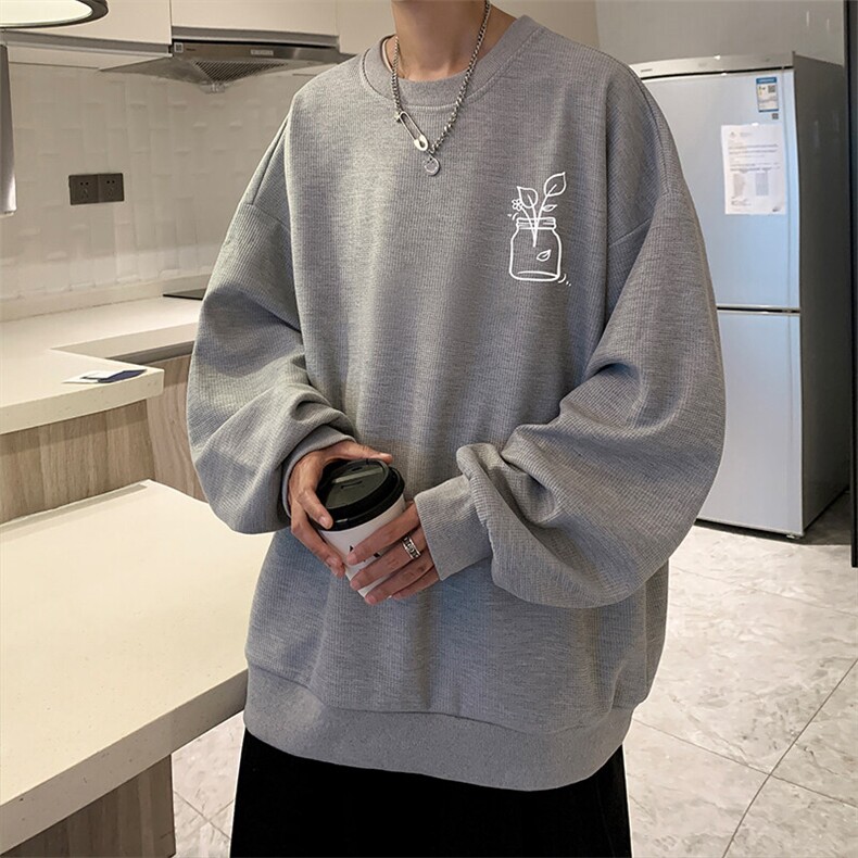 5XL华夫格卫衣男大码胖子圆领长袖t恤HW76430-P30,男装T恤,电商A040