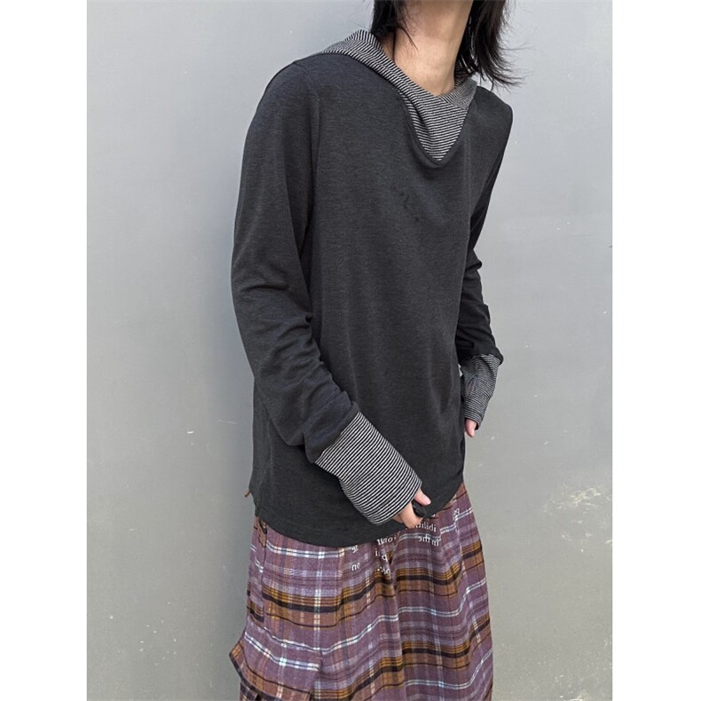 C316T8355P58秋款拼接撞色连帽打底衫灰色时尚中性风卫衣,男装T恤,电商C316