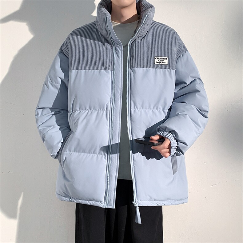 冬季青少年灯芯绒立领拼接外套休闲百搭面包服棉服5302-P78,男装棉衣,电商B306
