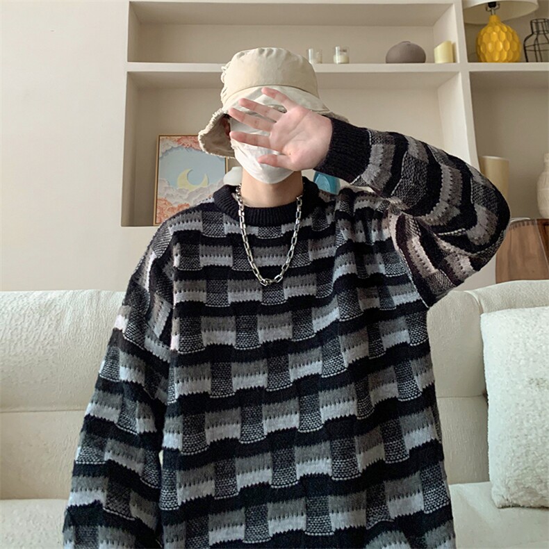 现货品质抖音针织毛衣棋盘格针织毛衣A367M2308P65控88,男装针织衫/毛衣,电商A367